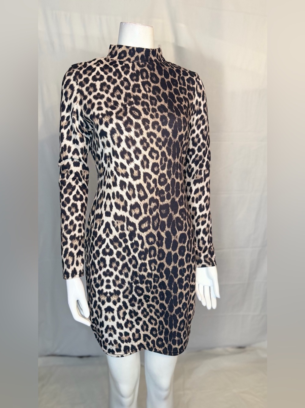ASOS Leopard-Print Long Sleeve Bodycon Dress - Beige, Black